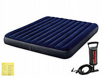 Матрац подвійний Intex 64755 розміром 203 х 183 х 25 см блакитний великий надувний з велюровим покриттям з помпою модель 2024