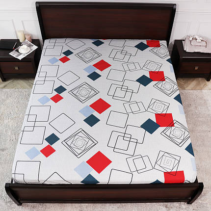 Захисне натяжне міцне простирадло гумка односпальне з бязі (90*200*25) бавовняне сіре з геометричним принтом, фото 1