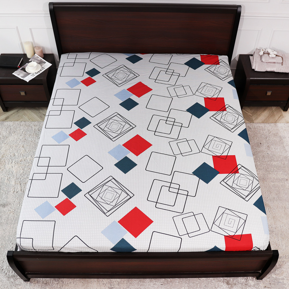 Захисне натяжне міцне простирадло гумка односпальне з бязі (90*200*25) бавовняне сіре з геометричним принтом