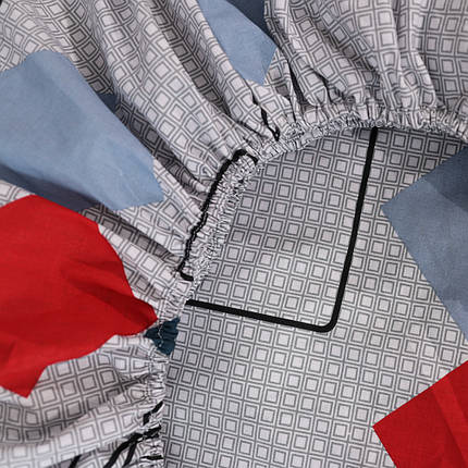 Захисне натяжне міцне простирадло гумка односпальне з бязі (90*200*25) бавовняне сіре з геометричним принтом, фото 2