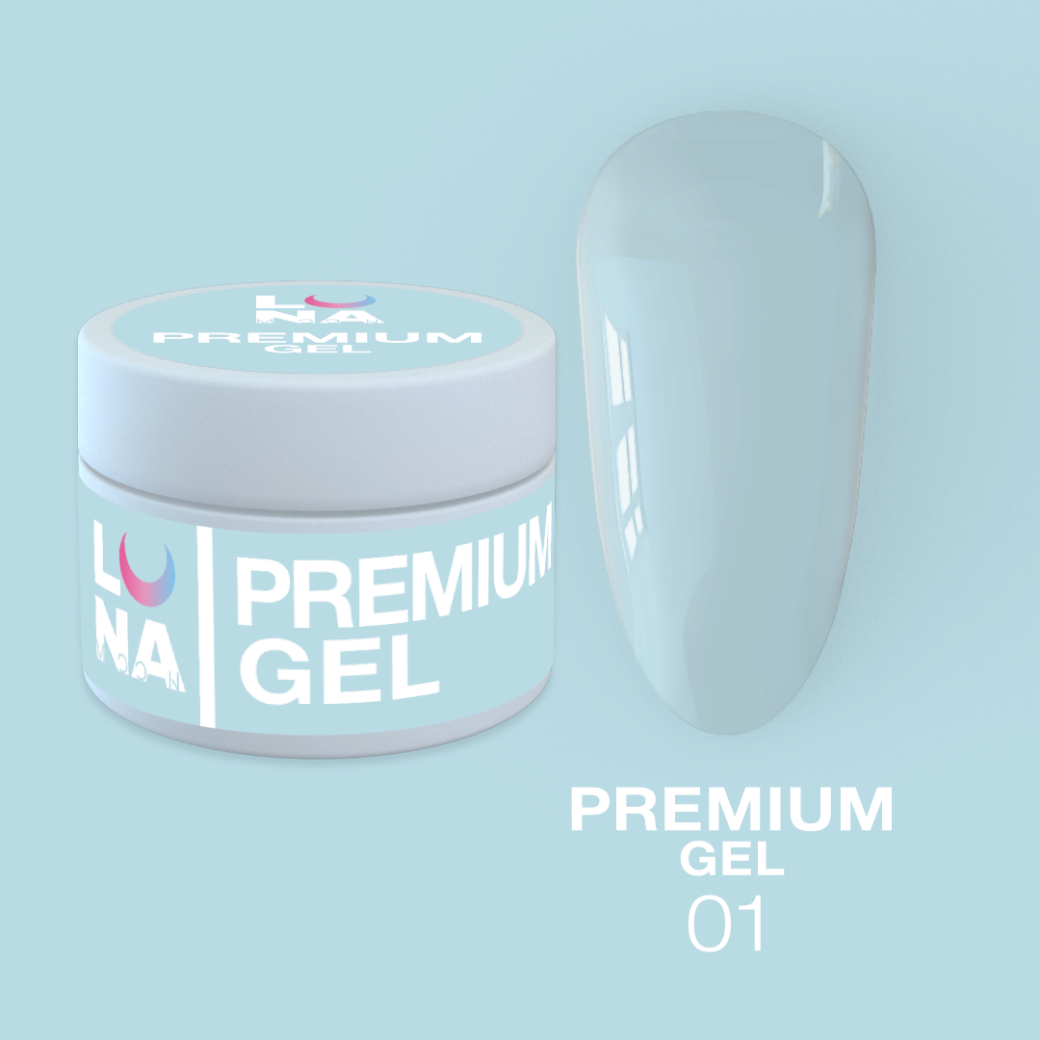 Гель LUNAMoon Premium Gel №1 (прозорий) для зміцнення, вирівнювання та нарощування нігтів, 15 мл.