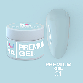 Гель LUNAMoon Premium Gel №1 (прозорий) для зміцнення, вирівнювання та нарощування нігтів, 30 мл.