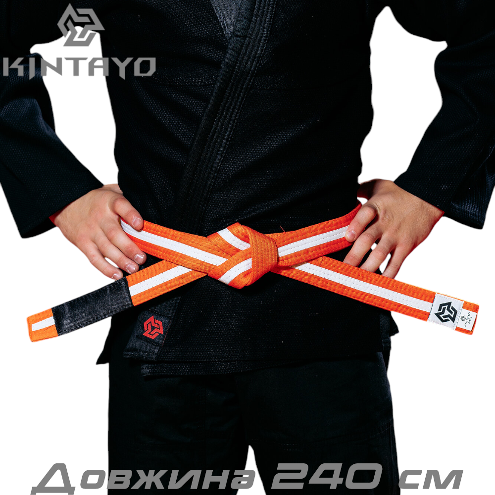 Пояс для кімоно джиу-джитсу Bjj Belt Kintayo Orange White помаранчево-білий довжина 240 см зріст 160 см
