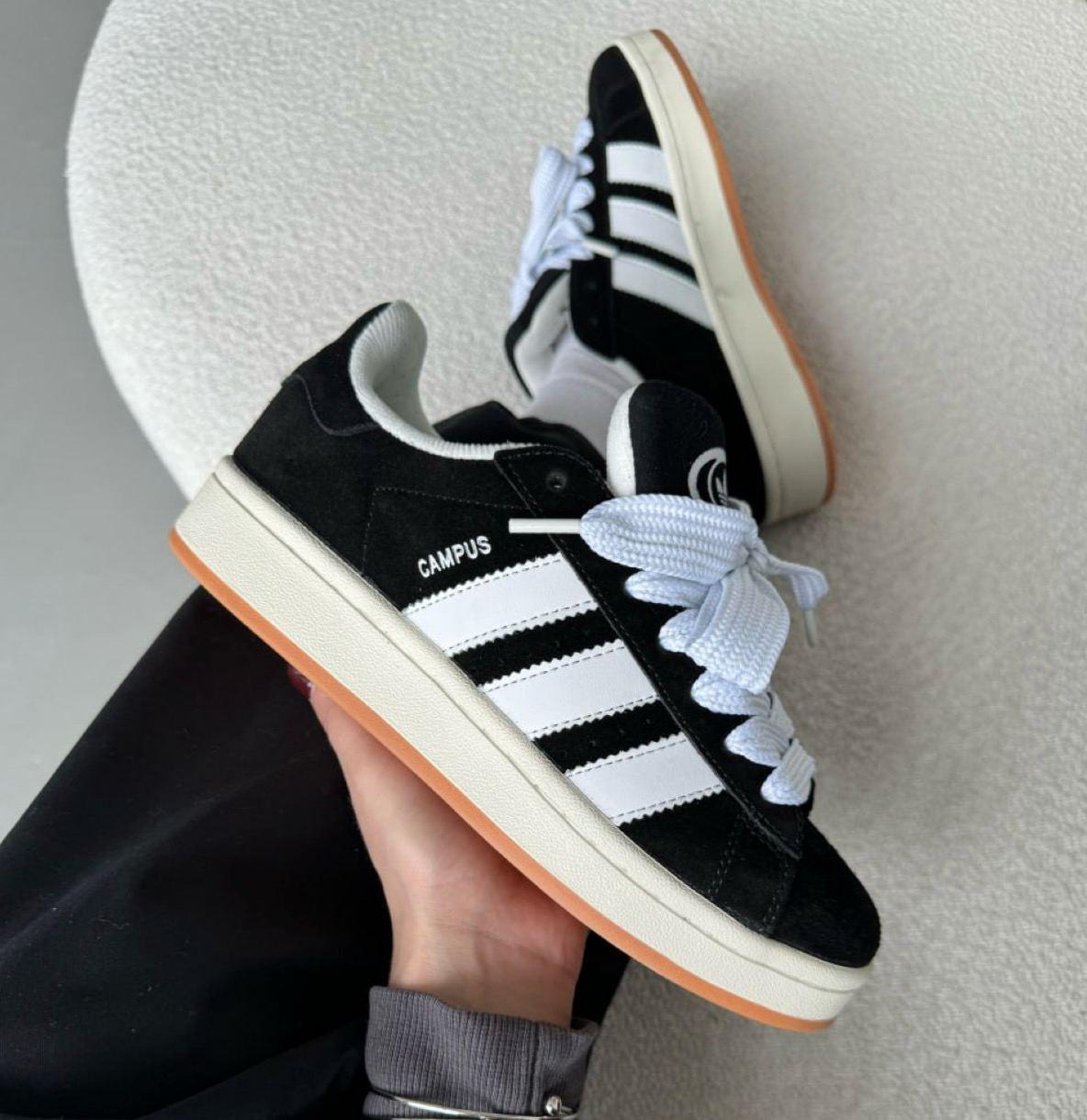 Жіночі кросівки Adidas campus 00s Core Black Кеди Адідас Кампус чорно білі замша демісезон