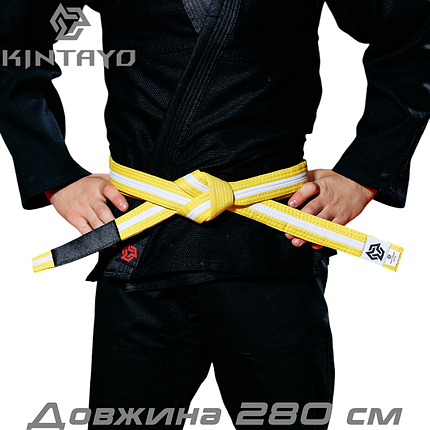 Пояс для кімоно джиу-джитсу Bjj Belt Kintayo Yellow White жовто-білий довжина 280 см зріст 180 см, фото 1