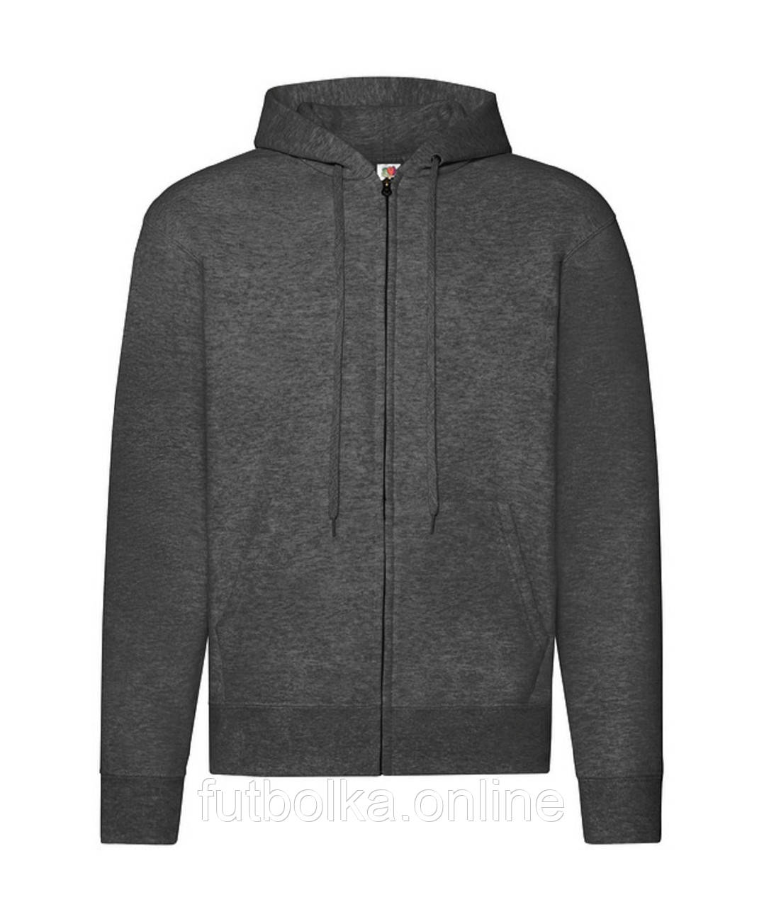 Темно-Сіра Меланж чоловіча кофта на замку Cl. hooded sweat jacket Fruit of the loom