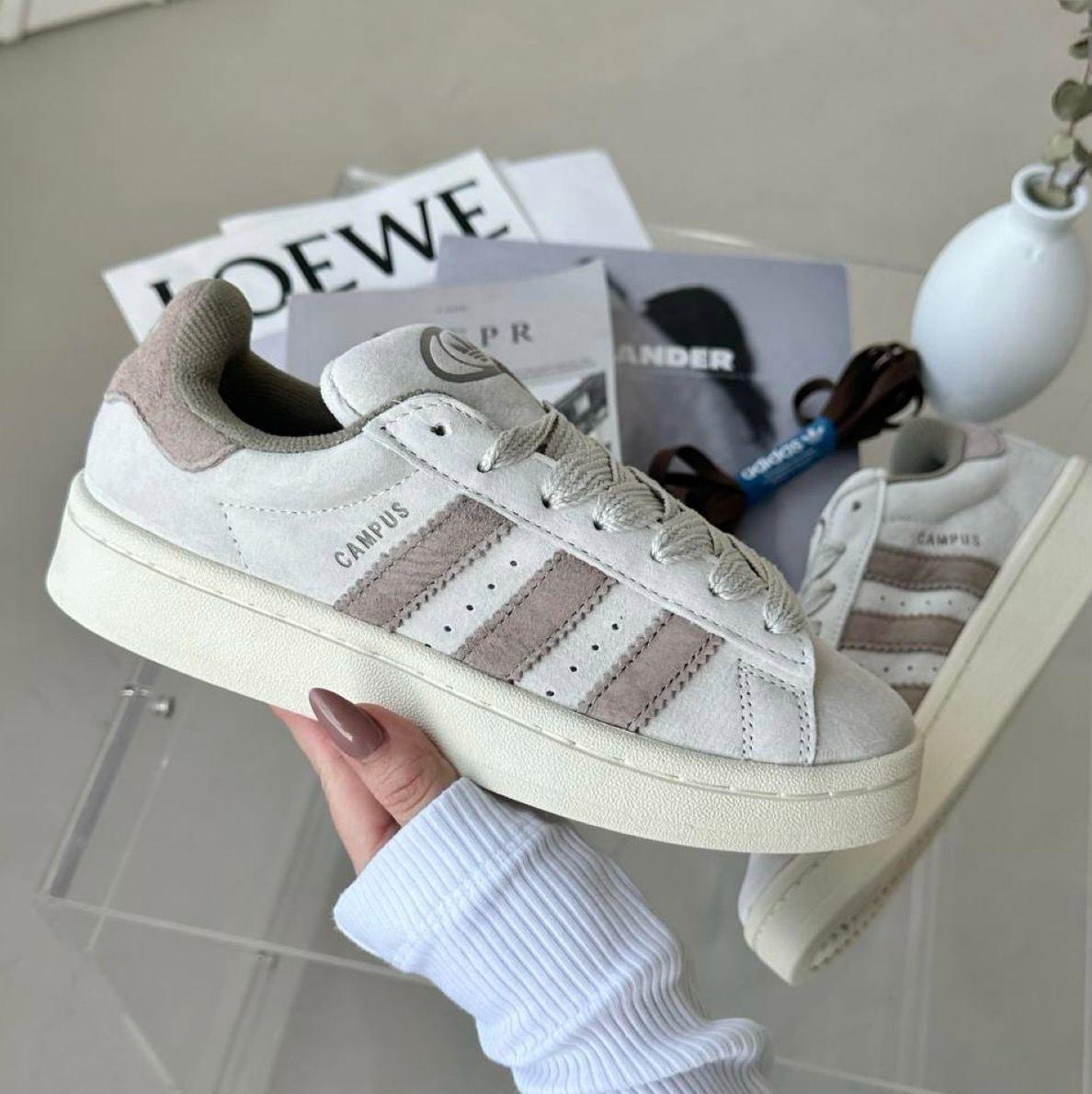 Жіночі кросівки Adidas Campus Chalk White Brown Кеди Адідас Кампус замша повсякденні демісезон демісезон