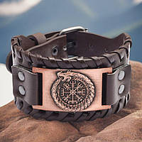 Рунический браслет из экокожи на застежке "Вегвизир и Йормунганд"