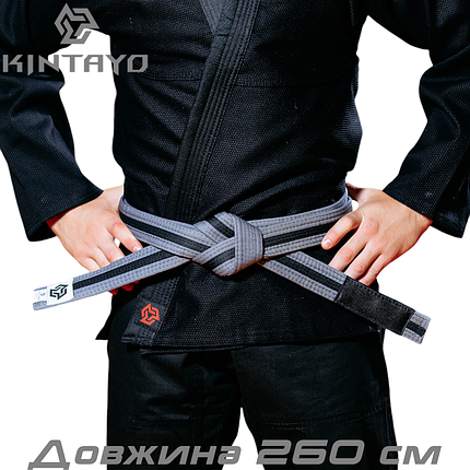 Пояс для кімоно джиу-джитсу Bjj Belt Kintayo Grey Black сіро-чорний довжина 260 см зріст 170 см, фото 1