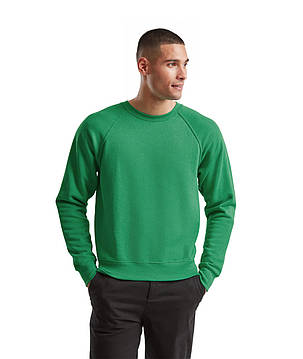 Зелений Меланж реглан чоловічий зимовий Classic raglan sweat Fruit of the loom, фото 3