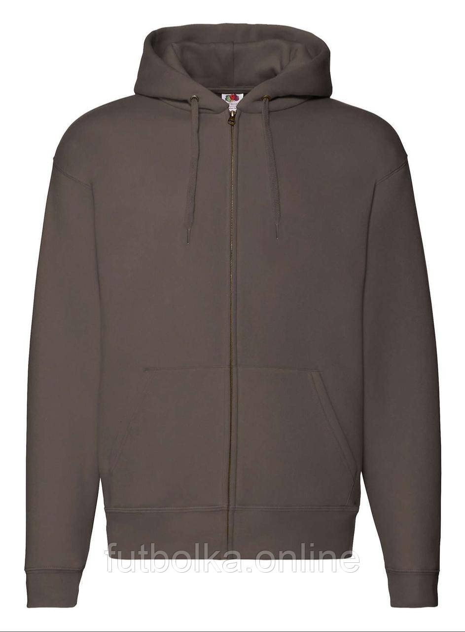 Шоколадний худі чоловічий теплий Premium hooded sweat jacket Fruit of the loom