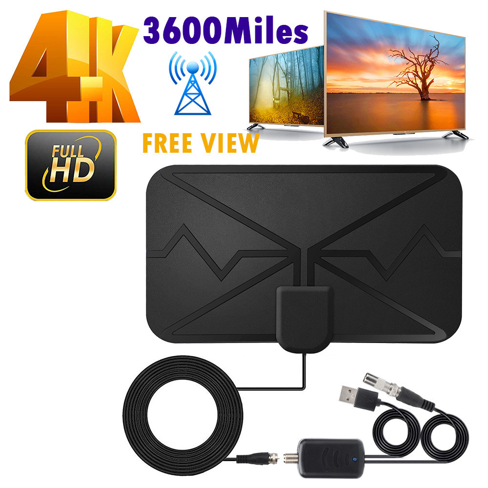 Телевізійна антена активна цифрова з підсилювачем 4К Ultra HD DVB DTV 2 T2 3600 Miles + + USB підсилювач в, фото 1
