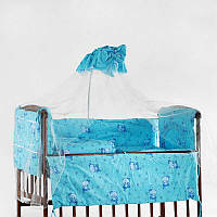 Постільний комплект 7 предметів "Ведмедик з пташками, сніжинками, хмаринками" 208561 - колір блакитний