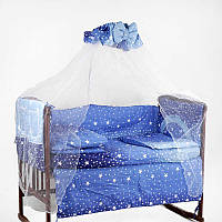 Постільний комплект 7 предметів "Зірки білі" 209599 - колір синій