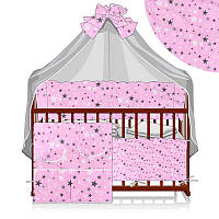 Постільний комплект 7 предметів 5850 "Зірки NEW" - колір сіро-рожевий