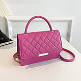 Жіноча класична сумка 1623 з ручкою стьобана крос-боді через плече рожева, фото 2