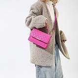 Жіноча класична сумка 1623 з ручкою стьобана крос-боді через плече рожева, фото 3