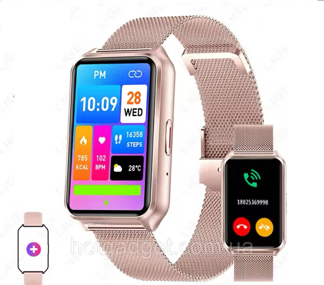 Смарт-годинник жіночий Lemfo H37 pink (дзвінки, тонометр, пульсоксиметр) 2 ремінці, фото 1