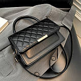 Жіноча класична сумка 1623 з ручкою стьобана крос-боді через плече чорна, фото 2