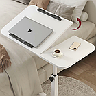 Приліжковий столик на коліщатках 69-95*60*40см, 2 стільниці, T01 / Поворотний приставний столик для ноутбука, фото 2