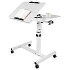 Приліжковий столик на коліщатках 69-95*60*40см, 2 стільниці, T01 / Поворотний приставний столик для ноутбука, фото 3