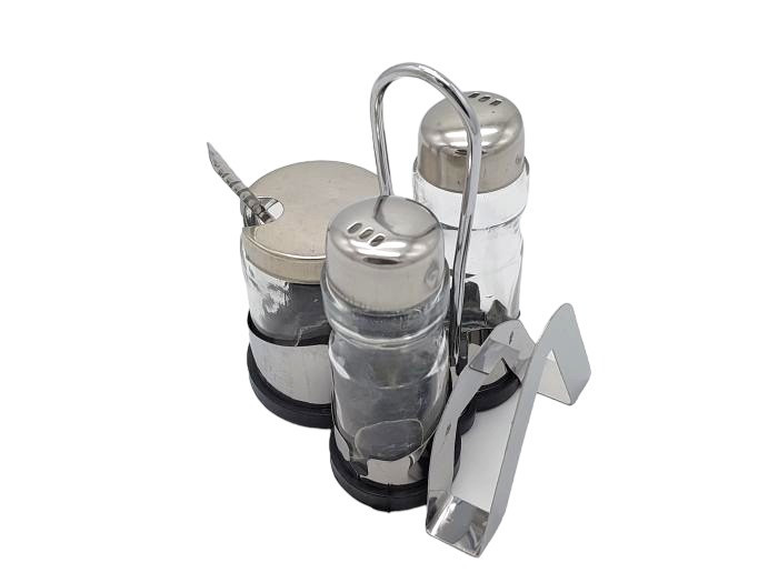 Набір для спецій нержавіюча сталь сіль перець серветниця гірчиця Набір спецовниць скло 4 предмети