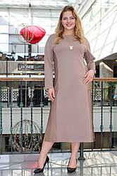 Сукня батал трикотаж люкс довжина міді кольору мокко