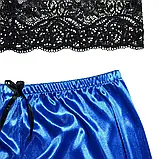 Атласний костюм для сну синього кольору, еротична піжама шорти та топ, фото 8
