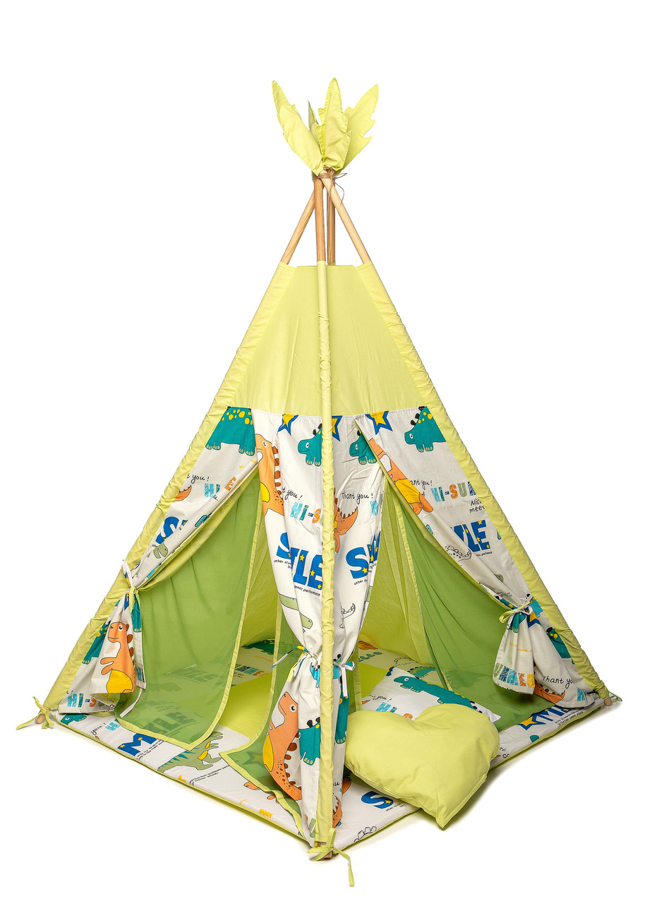 Вігвам дитячий ігровий намет на 2 двері великий Діно Білий, фото 1