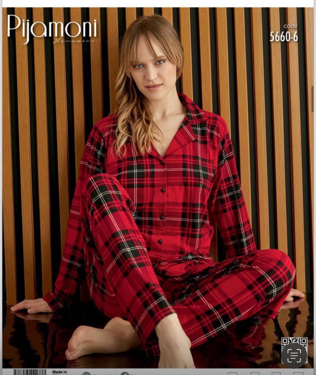 Піжама жіноча байкова на ґудзиках у карту Pijamoni 5660-6 Туреччина