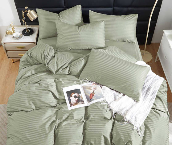 Постільна білизна євро 200*220 страйп-сатин люкс на резинці (23135), фото 1
