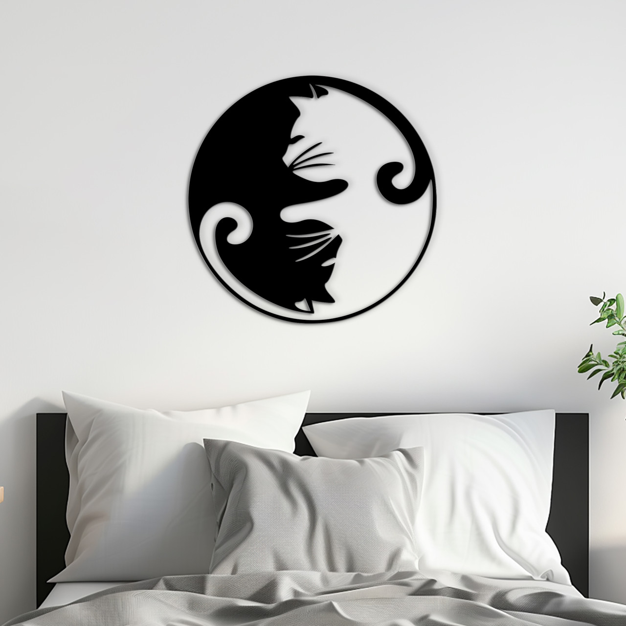 Настінний декор для дому картина лофт Котики інь-янь декоративне панно 15x15 см Woodyard (19047--15x15), фото 1