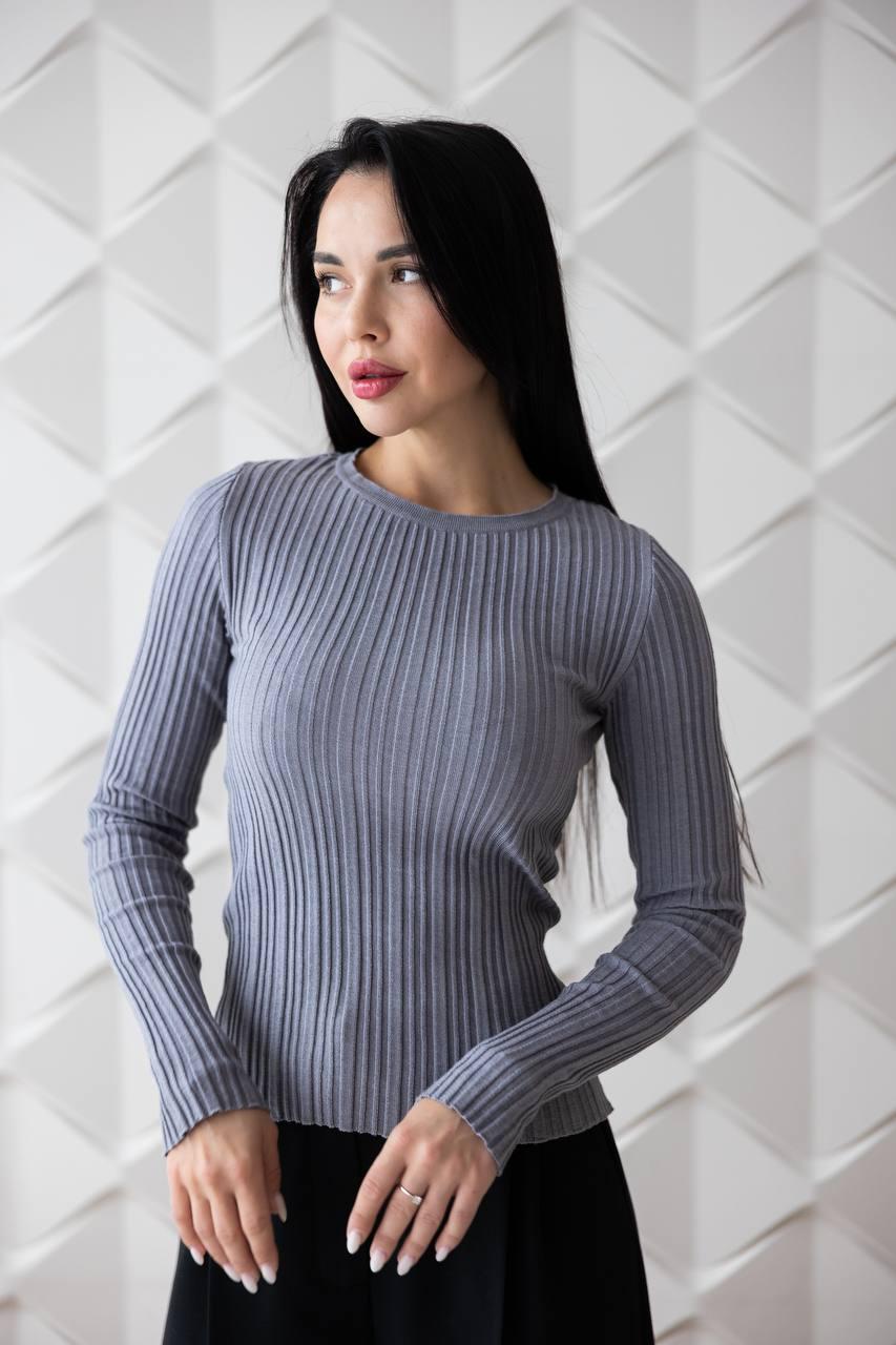 В'язаний светр лонгслів у смужку рубчик бавовна