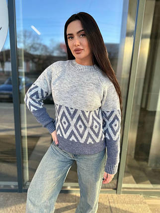 Жіночий в'язаний светр із візерунком напіввовна, фото 1