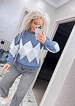 Різнобарвний теплий жіночий в'язаний светр ромб вовна, фото 3