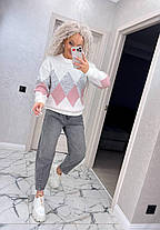 Різнобарвний теплий жіночий в'язаний светр ромб вовна, фото 5