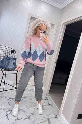 Різнобарвний теплий жіночий в'язаний светр ромб вовна, фото 1