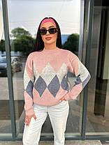 Жіночий теплий в'язаний светр у ромб, фото 2