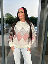 Жіночий теплий в'язаний светр у ромб, фото 3