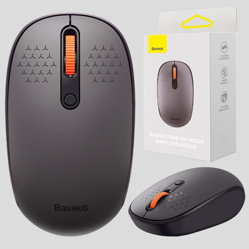 Бездротова мишка Baseus F01B Tri-Mode Wireless Mouse 2.4G/BT1+BT2 800-1200-1600dpi, сірий