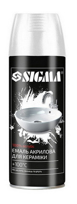 Емаль аерозольна акрилова термостійка для кераміки +100°C 400мл білий глянець SIGMA (2736421), фото 1