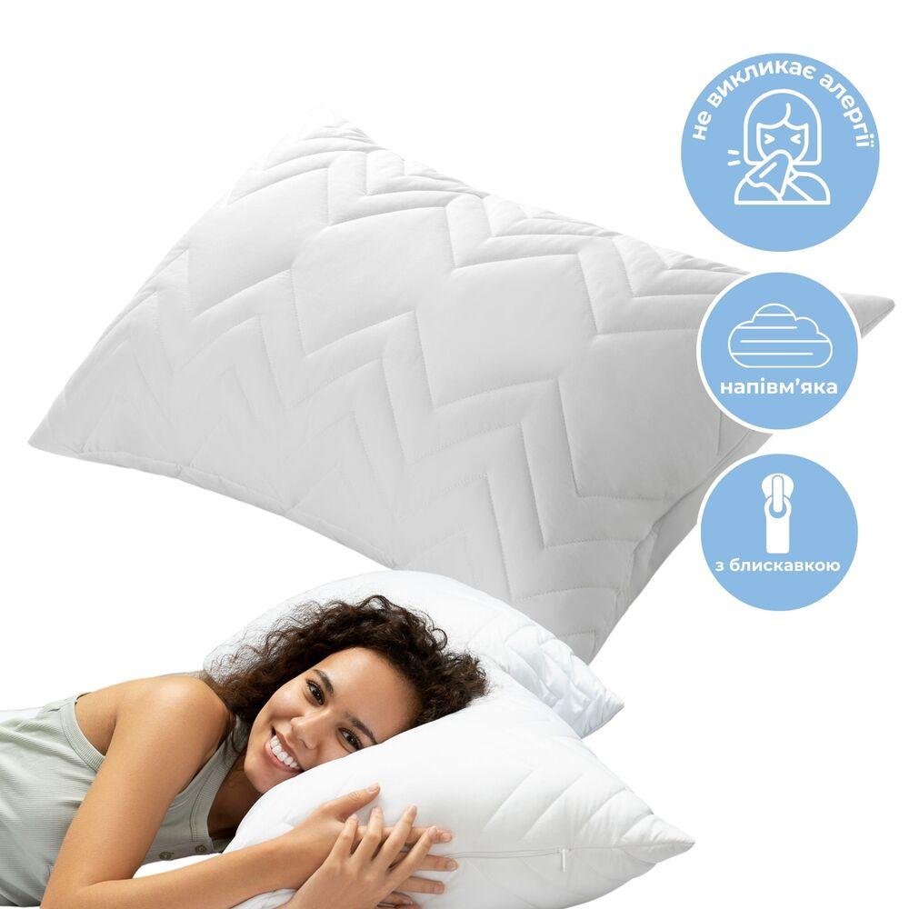 Подушка для сну 50х70 см NORDIC COMFORT+ IDEIA антиалергенная холлофайбер біла, фото 1