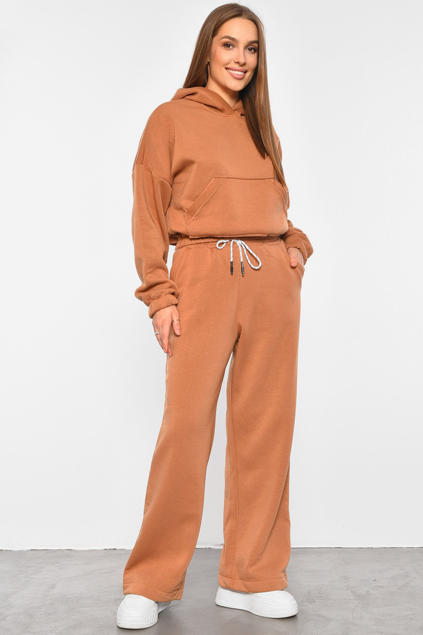 Спортивний костюм жіночий на флісі коричневого кольору 188978S, фото 1
