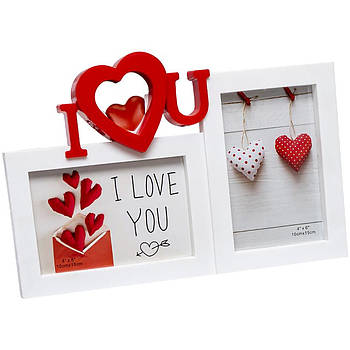 Фоторамка-колаж 30х19,5 см на 2 фотографії із пластику Білий 8302-W Рамка настільна для коханих