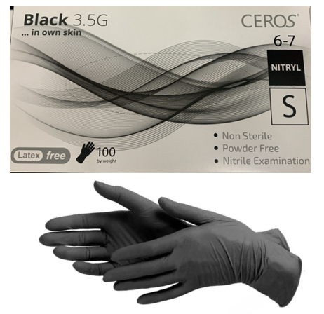 Рукавички нітрилові без пудри CEROS Black S 3.5 г 100 шт.