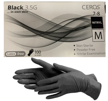 Рукавички нітрилові без пудри CEROS Black M 3.5 г 100 шт.