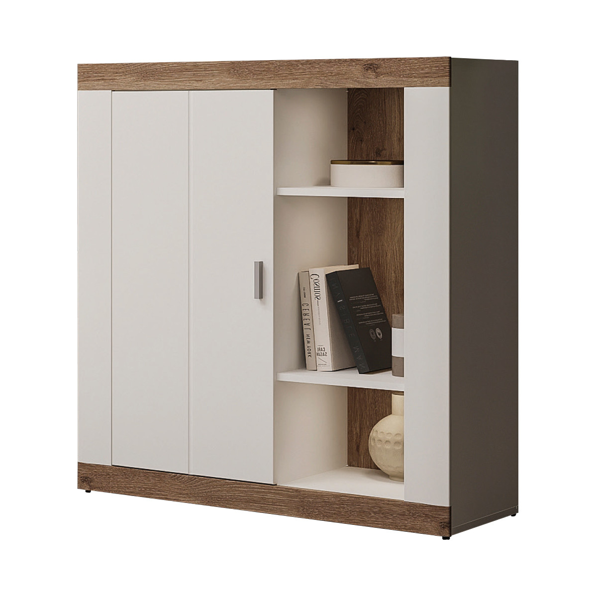 Сучасний високий комод 1Д білий 90 см з полицями для книг у вітальню у скандинавському стилі Санторіні Сокме