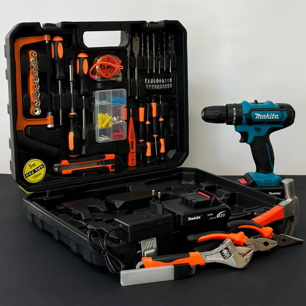 Акумуляторний шуруповерт Makita 21В з 2-ма акумуляторами, пилою та набором інструментів 1:1 48084