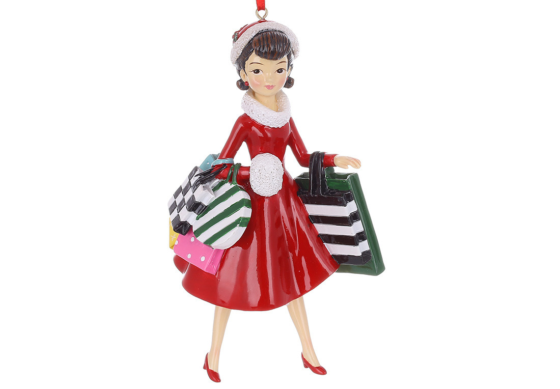 Ялинкова прикраса Дівчина на різдвяному шопінгу 14.7 см, фото 1