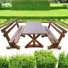 Дерев'яний садовий комплект 1,95м (Стіл та 2 Лавки) "Пісочний годинник". Колір: Горіх